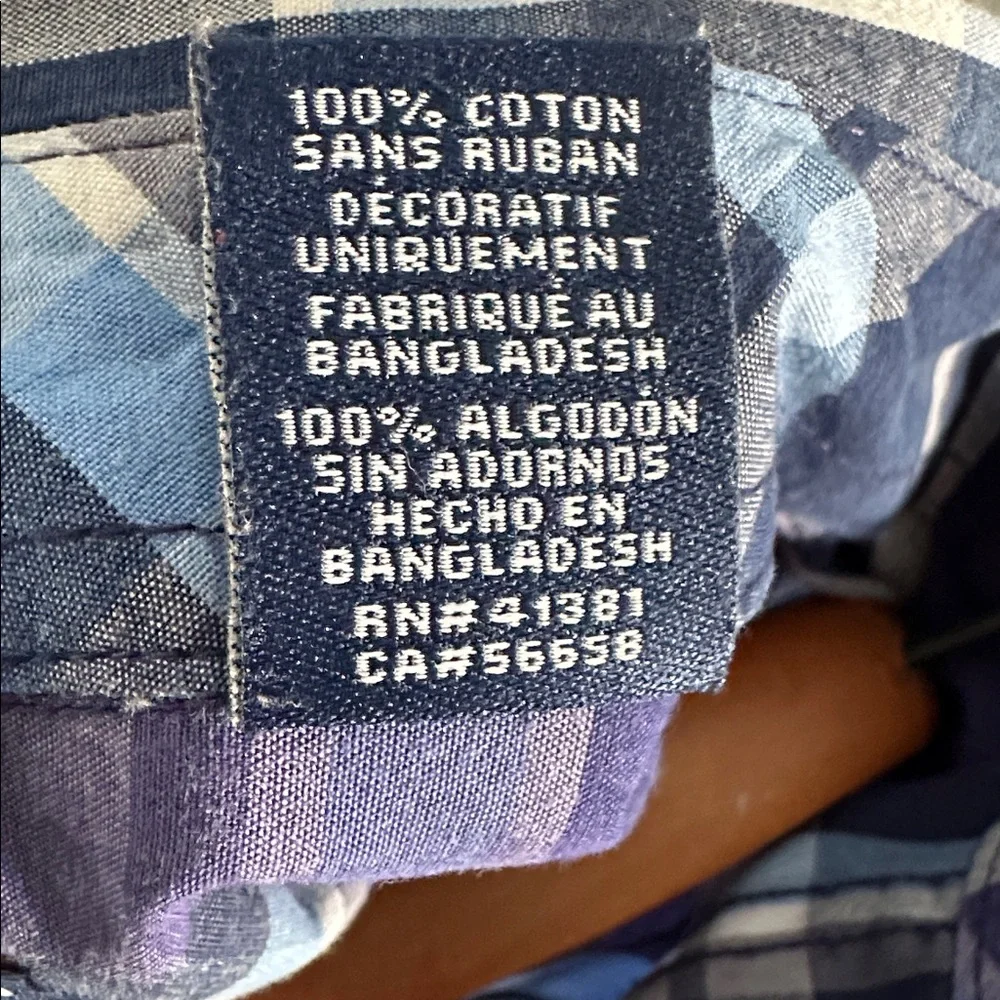 Chaps Men's Oxford Plaid Blue Purple Button down long sleeve Shirt 100% Cotton L